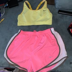 NEW Nike Dri-Fit yellow sports bra & pink shorts S